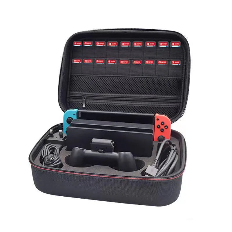 Black EVA game console accessory storage bag showing two size options for organised gaming gear