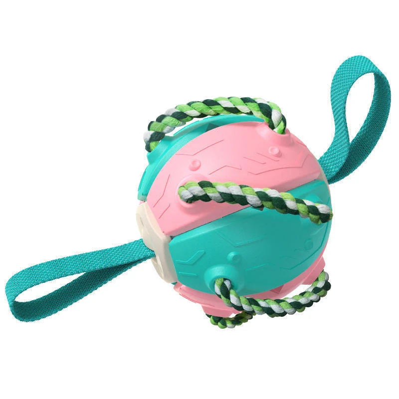 Interactive dog toy that transforms from a ball to a frisbee, engaging your pup's natural instincts and providing endless outdoor fun.