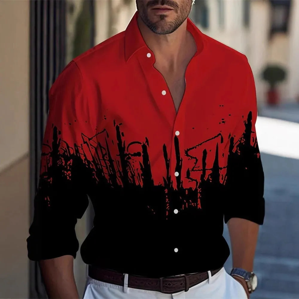 Men's Hawaiian style long sleeve shirt with floral pattern, loose cardigan fit