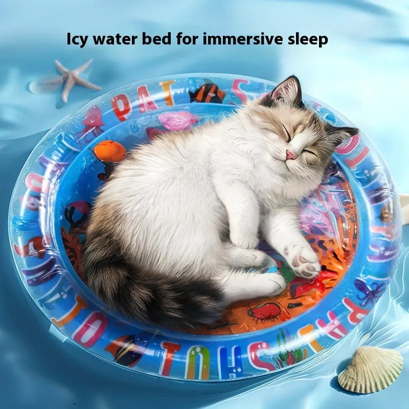 PVC inflatable pet water cooling bed with marine animal designs