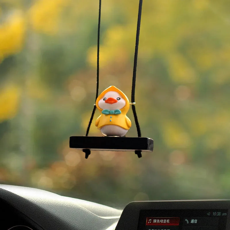 Cute yellow plastic duck doll car hanging ornament with four pendant style choices.
