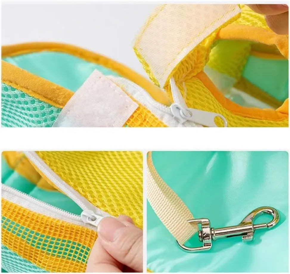 Furry Pawsy pet carrier backpack with leg holes, breathable mesh, adjustable straps, available in multiple colours and sizes