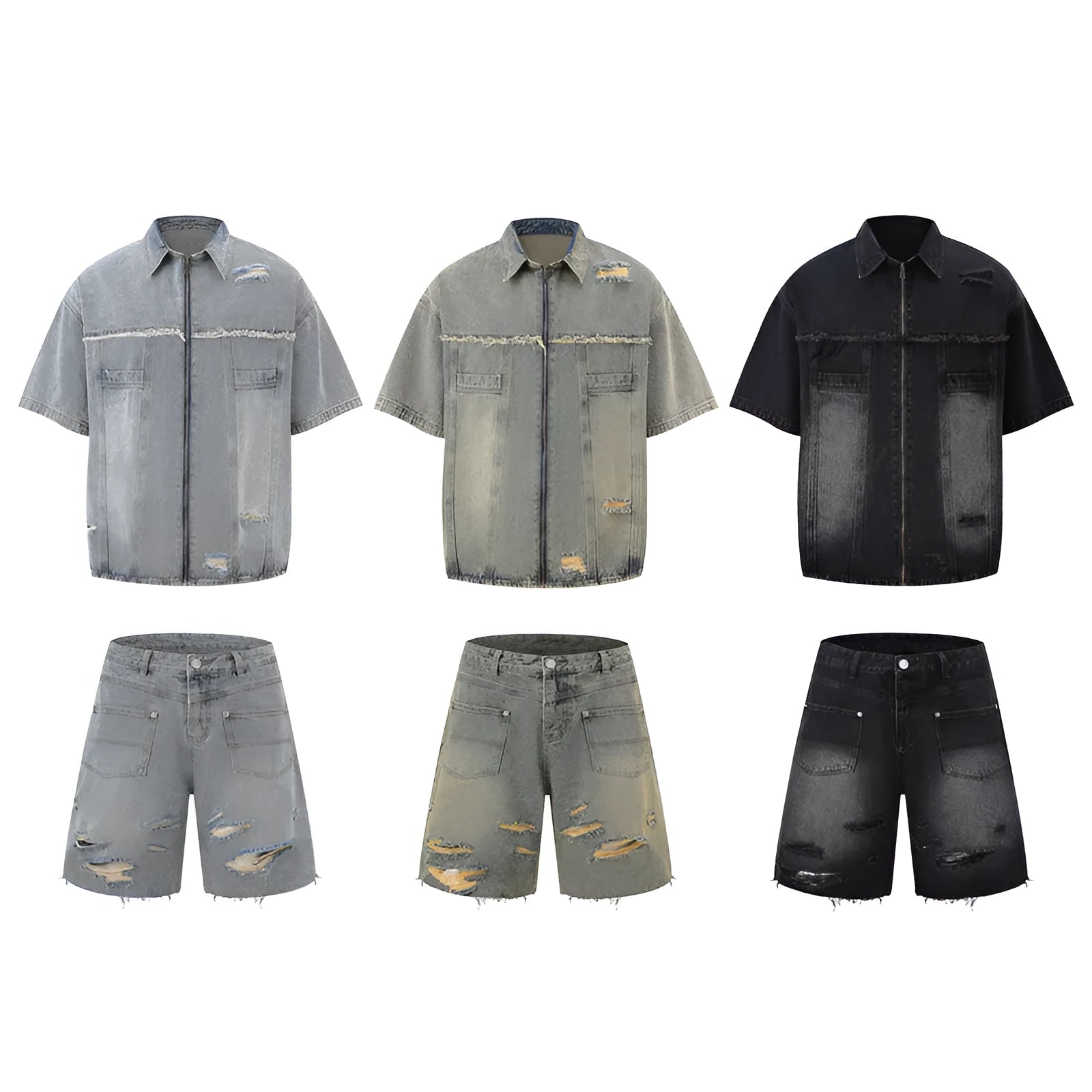 Denim overall suit two-piece set in loose fit street style with colour coordination options