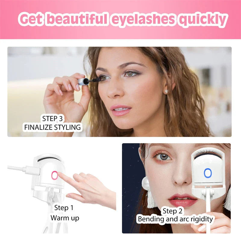 Premium rechargeable heated eyelash curler with dual temperature settings for creating long-lasting, natural-looking curled lashes