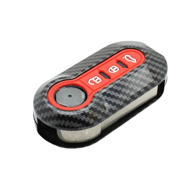 Fiat 500 Boyue Ottimo Viaggio carbon fibre pattern key shell in black, red and dark blue colours