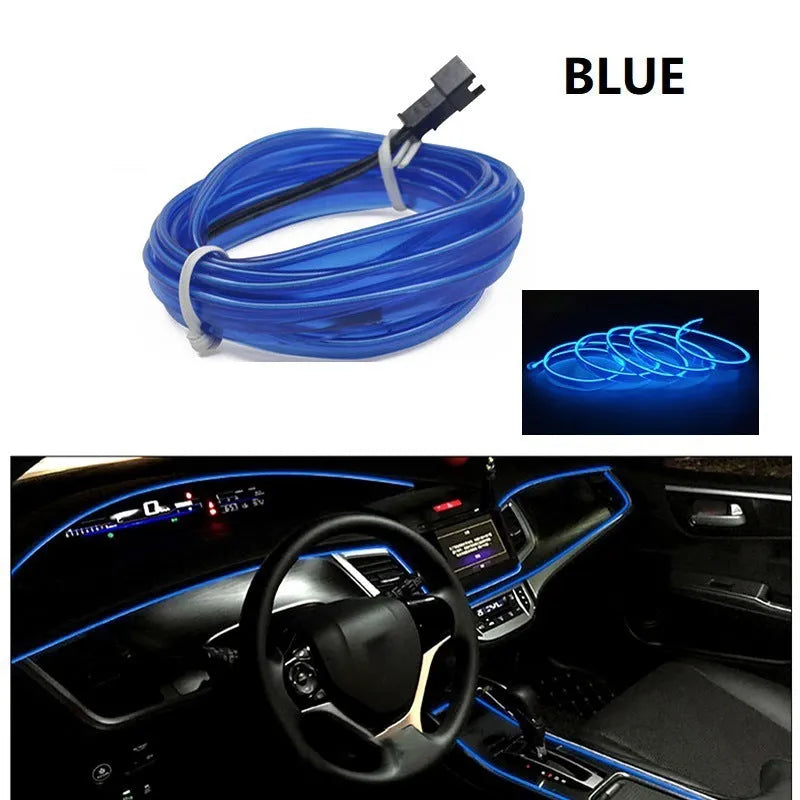 Six metre long USB-powered LED light strip for car interior ambient lighting in multiple colours.