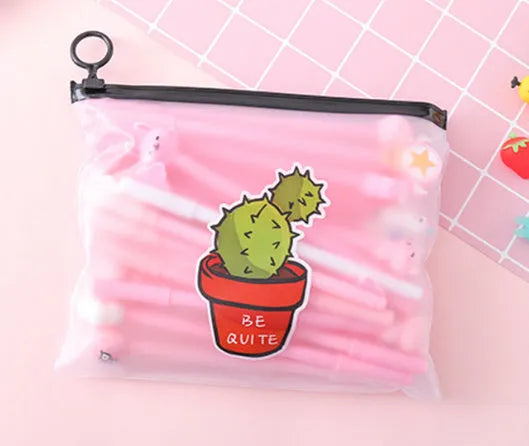 20 black 0.5mm gel pens in Marvel cartoon cactus character plastic case measuring 21 by 17cm