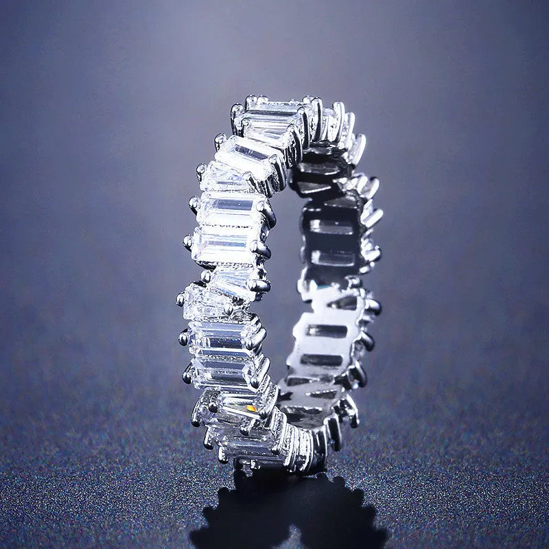 Women's copper ring with micro inlay AAA zircon, geometric shape, white gold plated finish