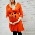 Orange long sleeve cotton maternity dress on hanger with size tags showing S to 5XL