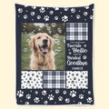 White flannel dog blanket with creative design shown in three size options