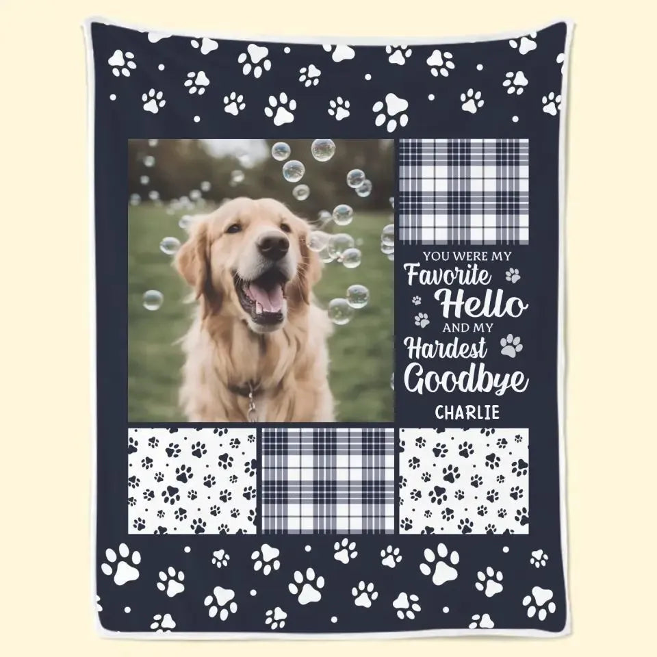 White flannel dog blanket with creative design shown in three size options