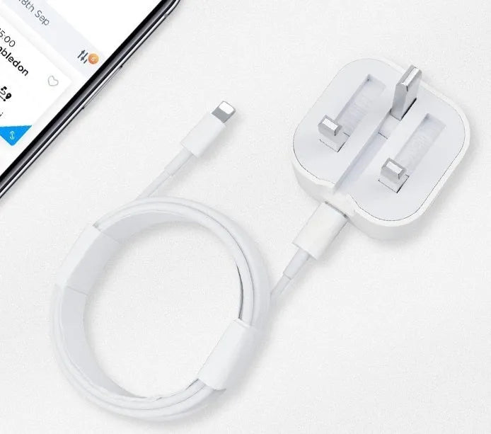 White British 20W PD fast charger adapter with UK plug and USB-C to USB-C cable