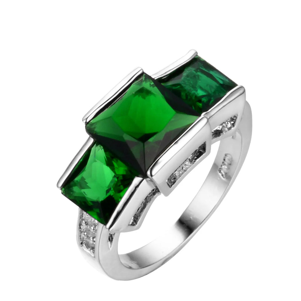 Geometric copper women's ring in various electroplated colours including red, blue, and green, showing size options.