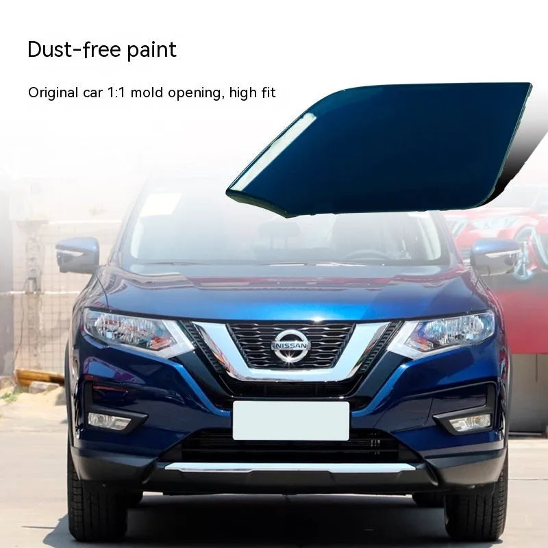 Nissan Qashqai front bumper replacement cover panel for trailer hook area, unpainted plastic construction.