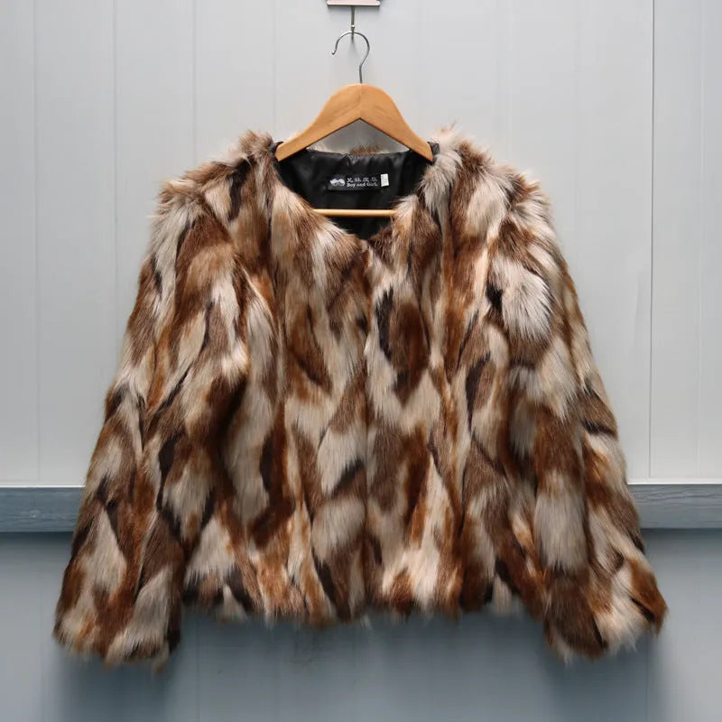 Korean slim-fit women's faux fur coat in artificial fur, shown in product colour.