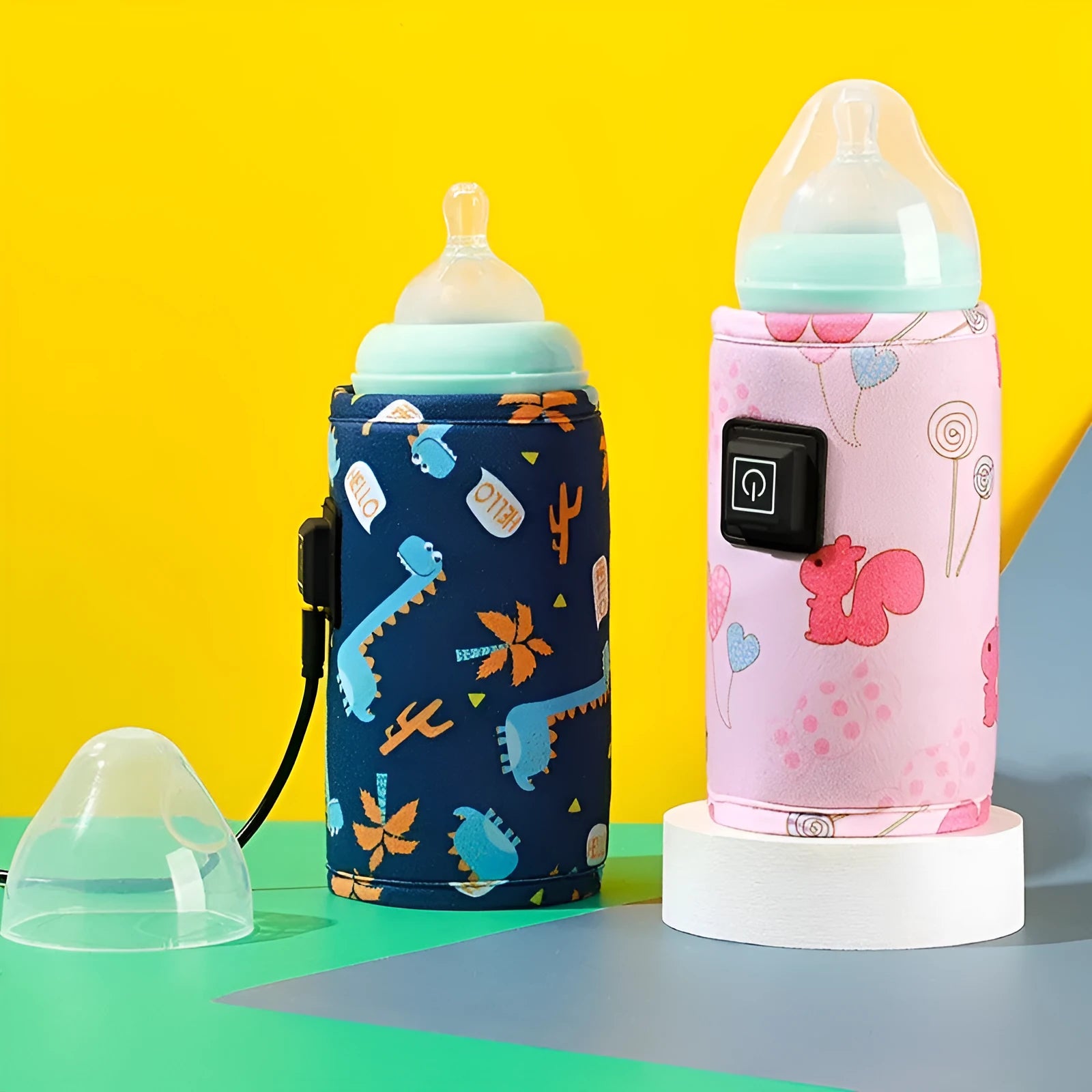 Blue dinosaur cartoon USB baby bottle warmer and insulation cooler bag with thermostatic heating.
