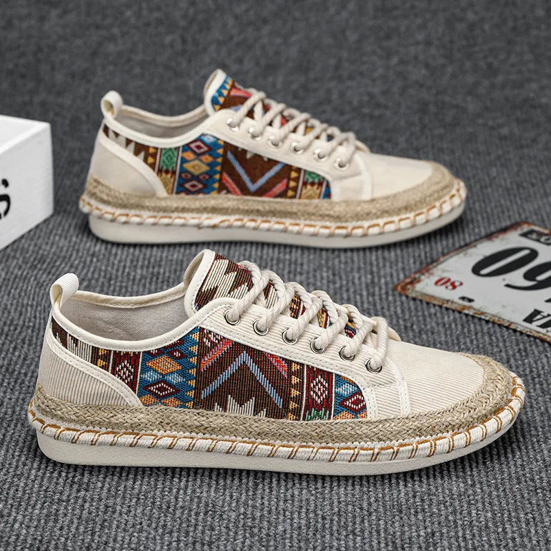 Men's casual summer shoes in breathable cloth with round toe, black and beige colour options