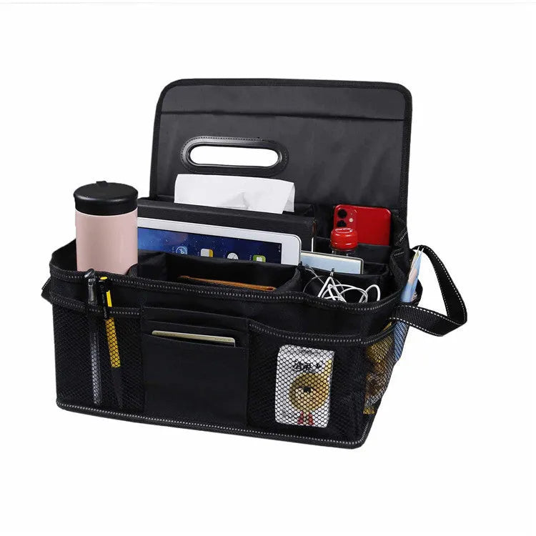 Black Oxford cloth car boot storage box with dimensions 33cm by 33cm by 16cm