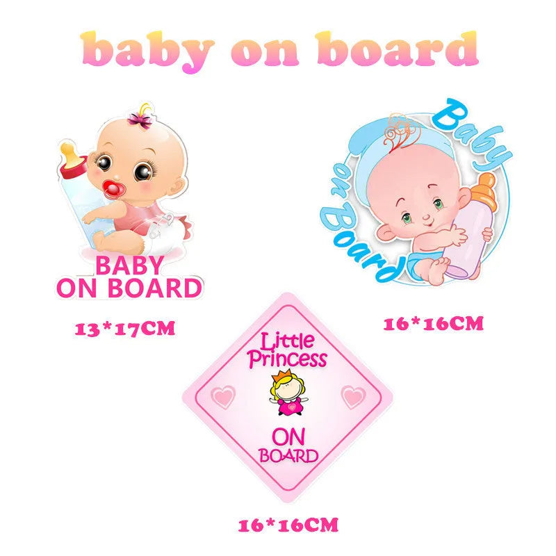 Baby On Board princess bottle car reflective sticker in pink with pet reflective material