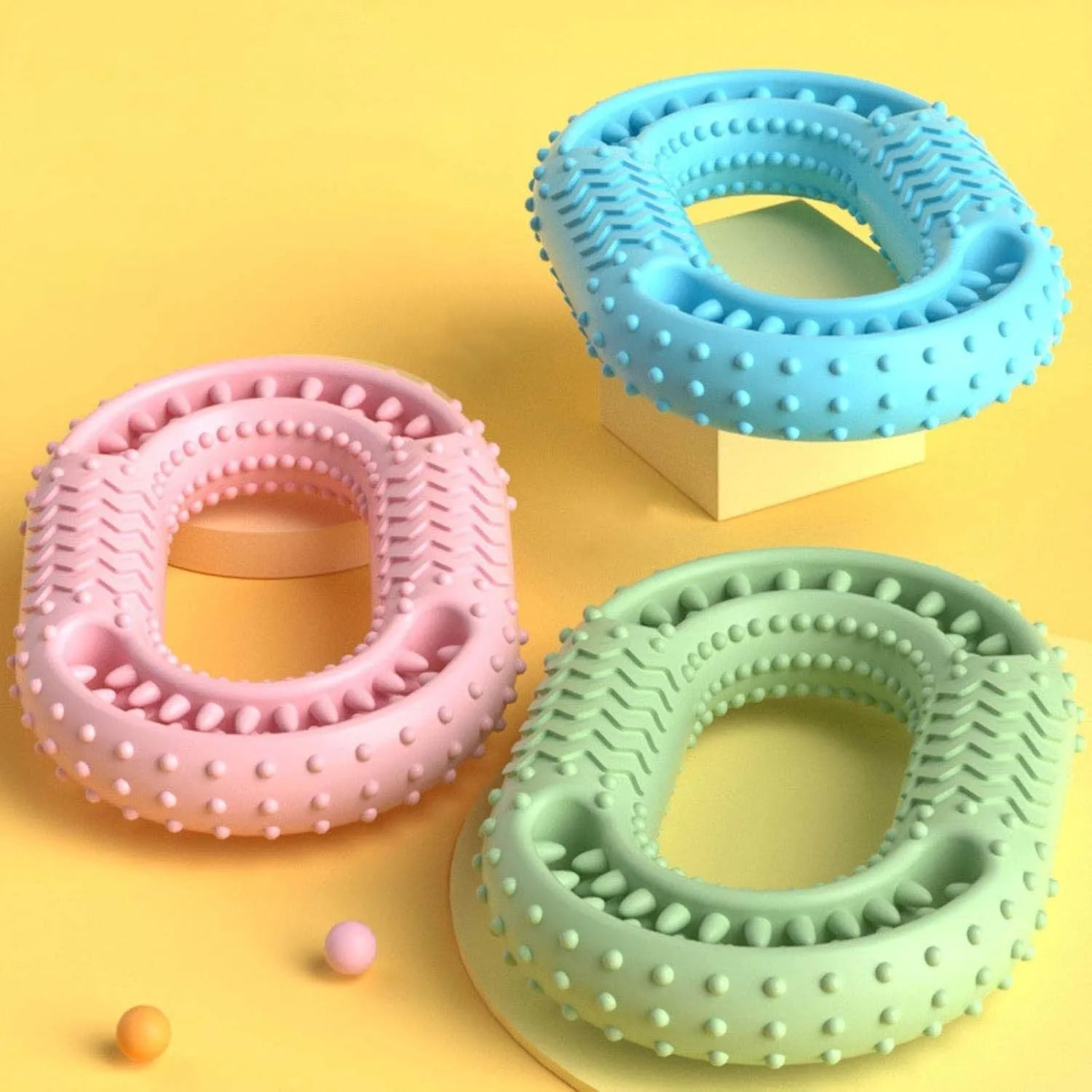 Blue O-ring shaped dog chewing toy for aggressive chewers and dental care