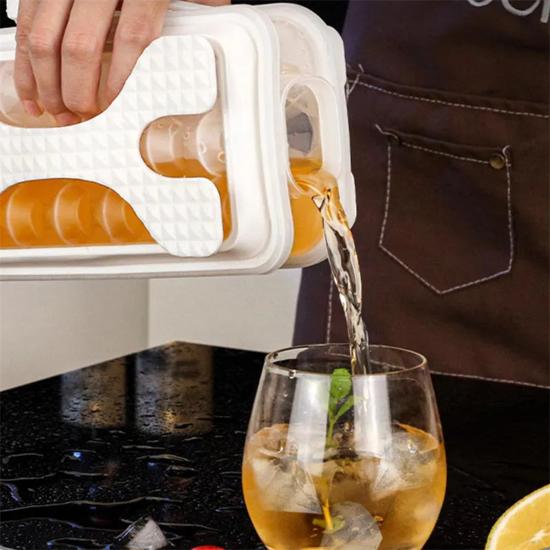 Silicone ice cube mould and water bottle combo in light grey, sky blue, or white colour.