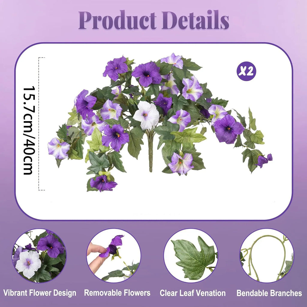 Plastic garden flower container with 12 forks and silk flower in purple colour