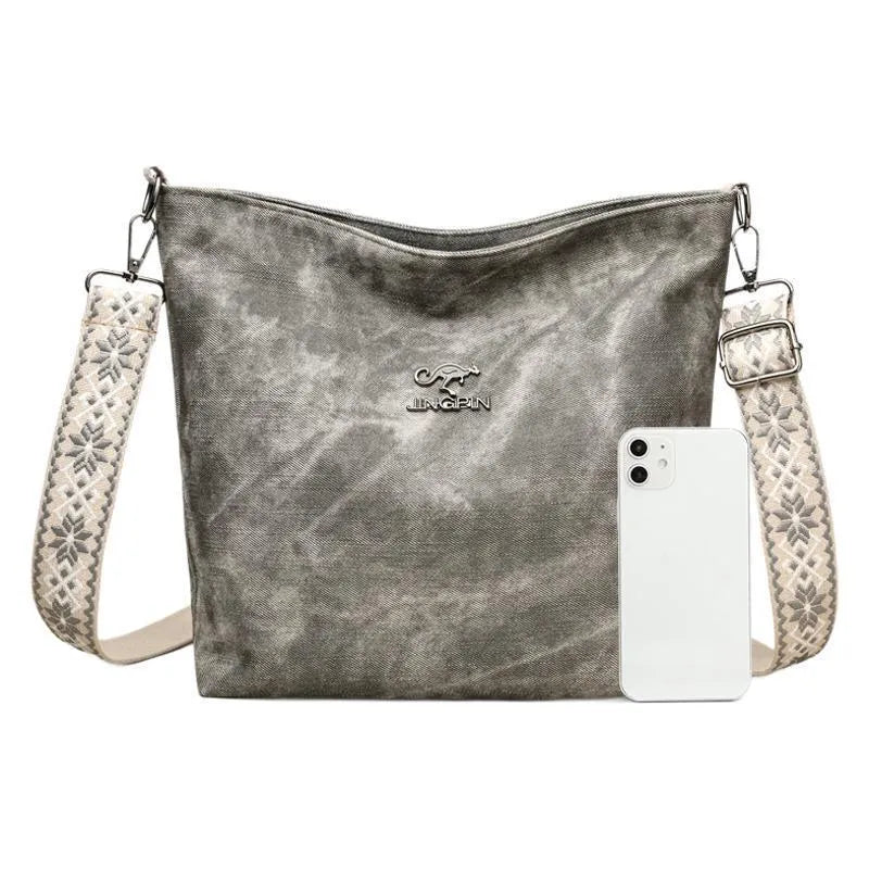 Large soft PU crossbody bag with adjustable single shoulder strap in pink, grey or yellow colour