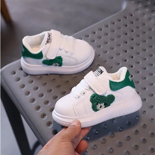Baby Bear casual kids sports shoes in black, green or khaki with cartoon pattern and rubber soles