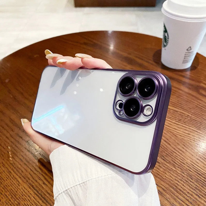 Electroplated frosted edge PC phone case for iPhone 11-15 series in original machine blue colour