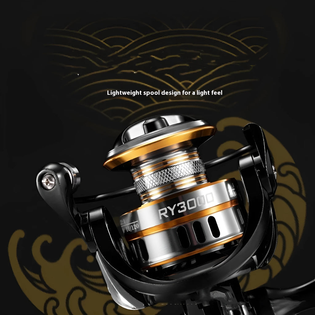 All-metal spinning fishing reel with EVA grip handle, shown in silver finish