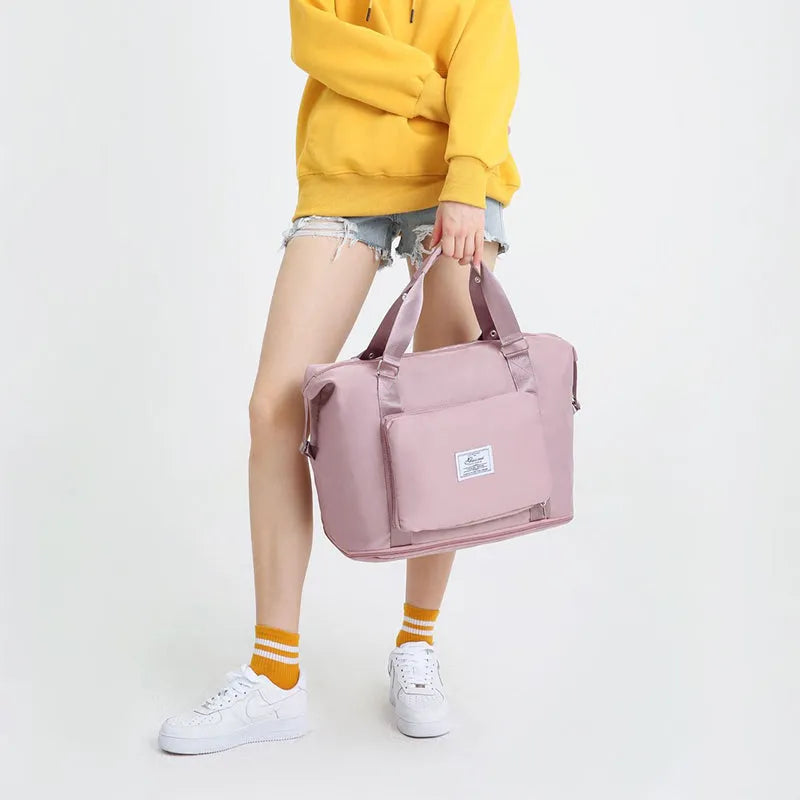 Oxford cloth folding travel bag 41cm large capacity waterproof weekender for women with luggage belt