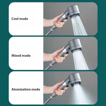 A high-pressure rainfall shower head made of durable ABS material with multi-mode functionality and a built-in water filter.