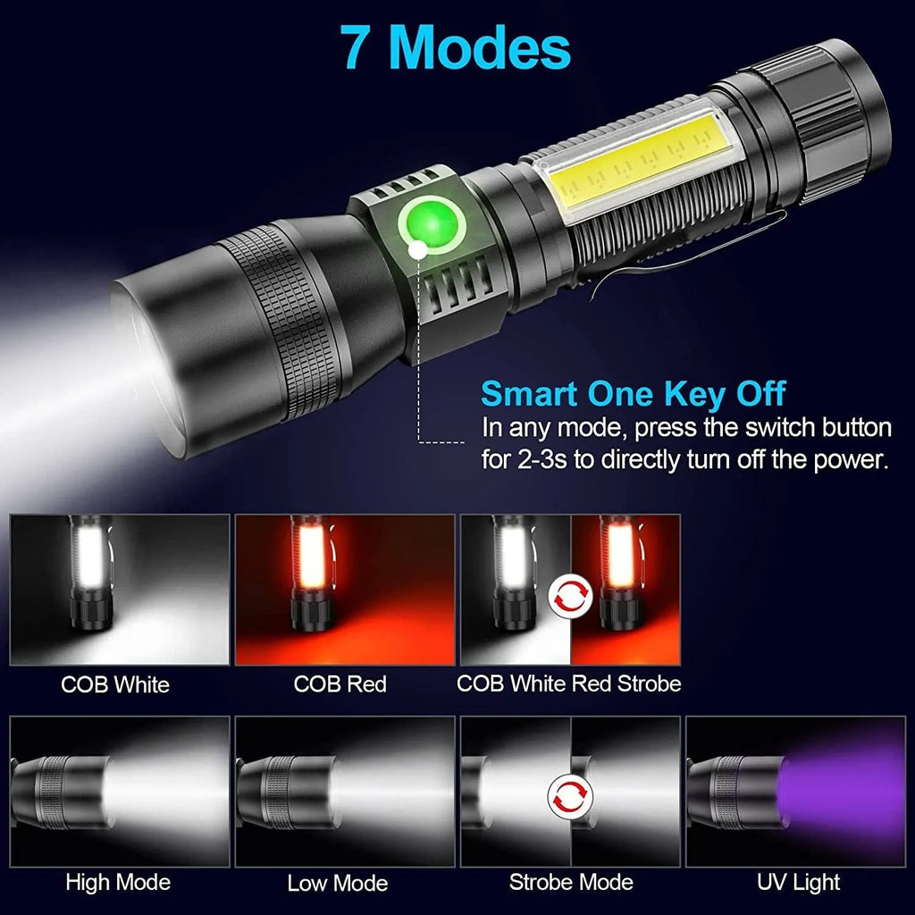 Multifunctional aluminium alloy USB rechargeable flashlight with strong light focus and magnet