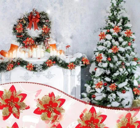 14cm gold artificial Christmas flower with double-layer blossom on white background