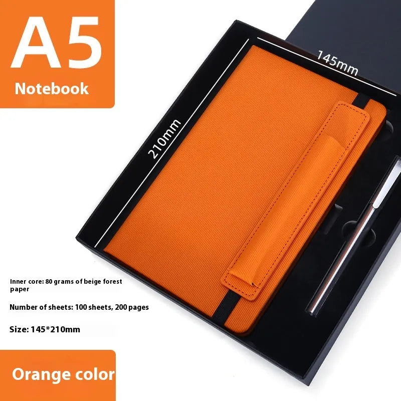A5 faux leather notebook in blue with strap and pen insert, 200 pages, lying flat