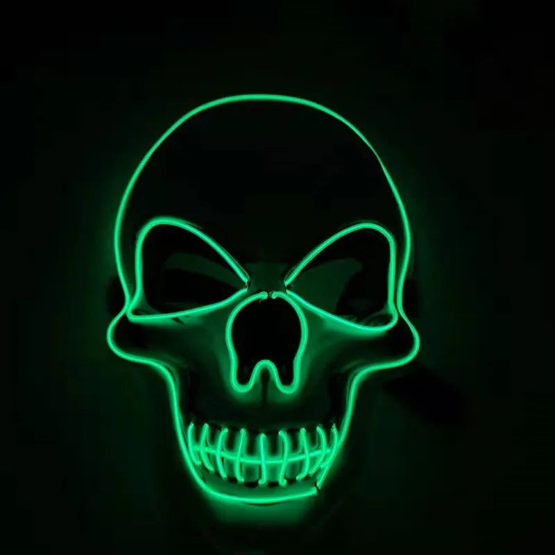 Skull LED glowing Halloween mask with EL wire in blue colour on black background