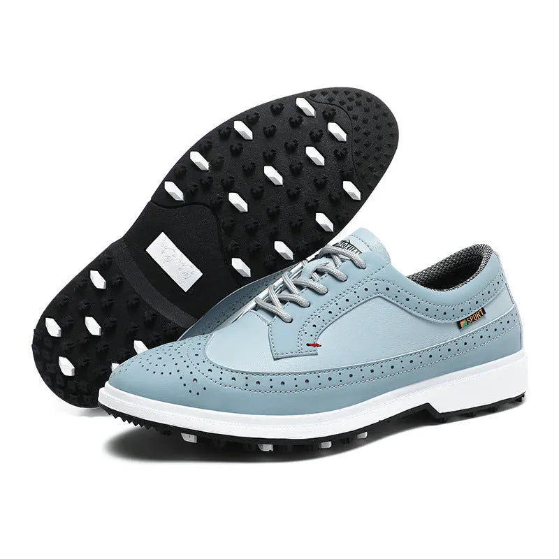 Men's genuine leather golf shoe with non-slip rubber sole in 8669 Lake Blue colour