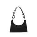 Women's solid-colour nylon shoulder bag with faux rhinestone details, chain strap, and zipper closure in silver