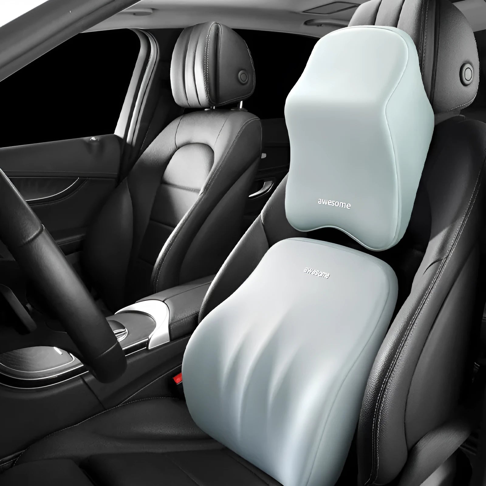 Memory foam car lumbar support pillow and headrest set in geometric pattern