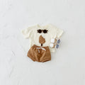 Girls' cotton shorts suit with ice cream patch design in Korean style, showing short sleeve shirt and matching shorts