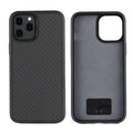 Solid black wooden phone case for iPhone with TPU and Kevlar construction.
