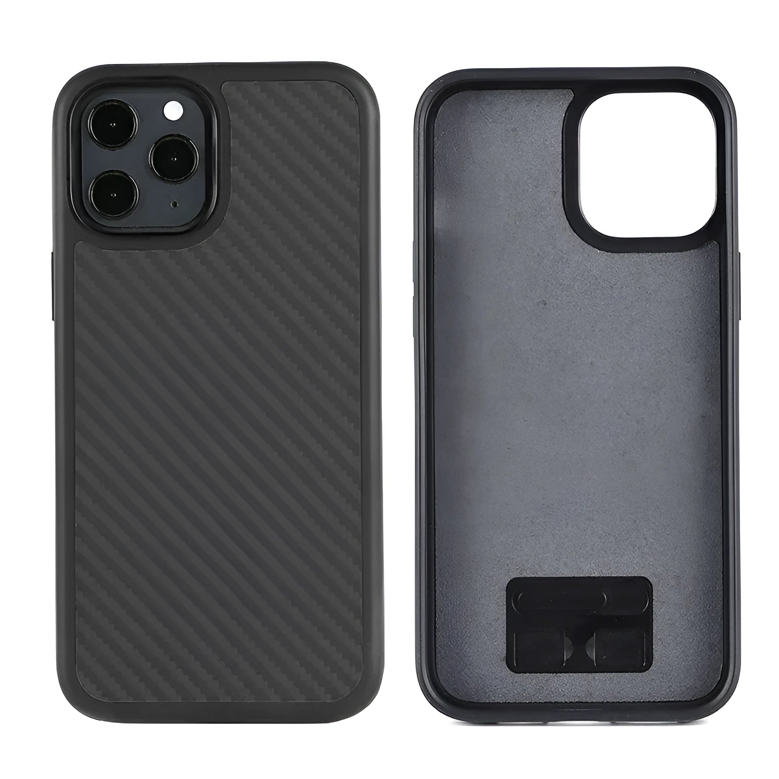 Solid black wooden phone case for iPhone with TPU and Kevlar construction.