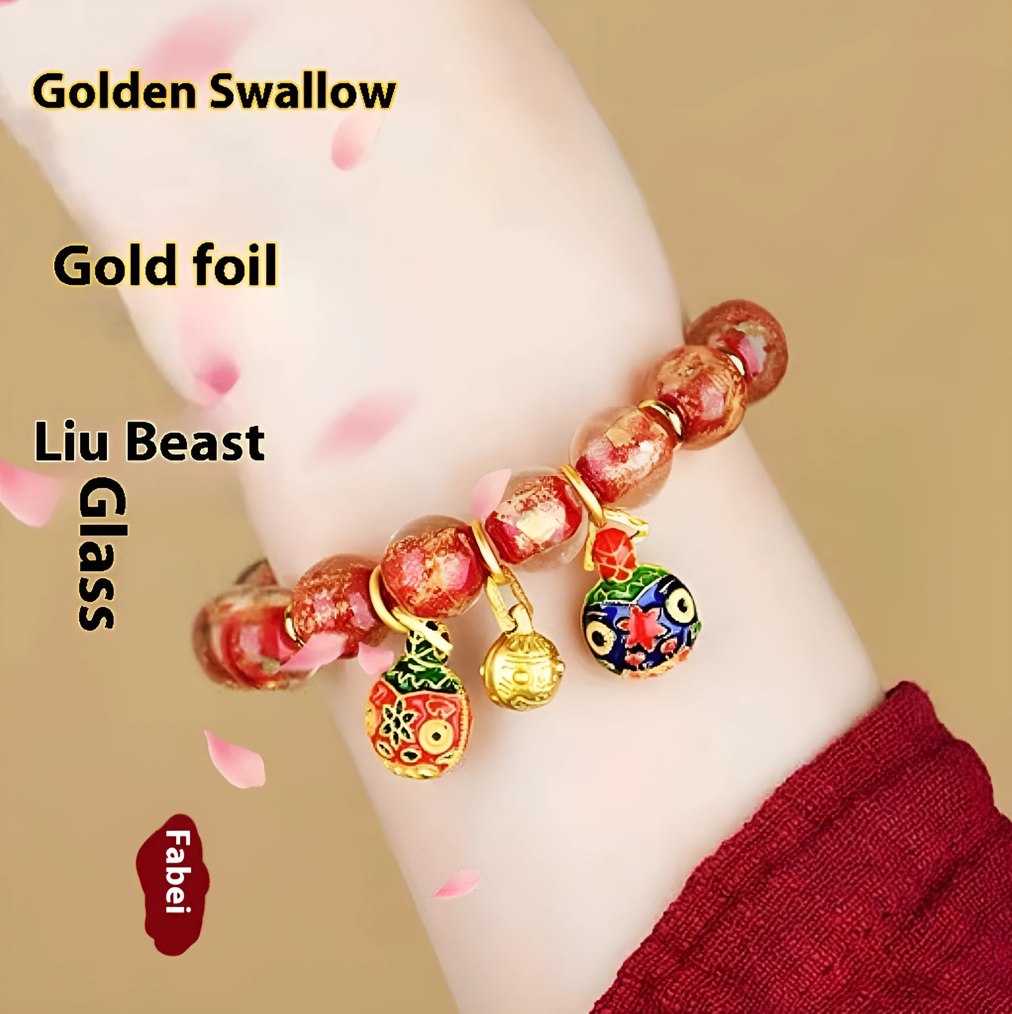 Geometric glass bracelet with auspicious patterns in red, purple, blue, green, black or colourful options
