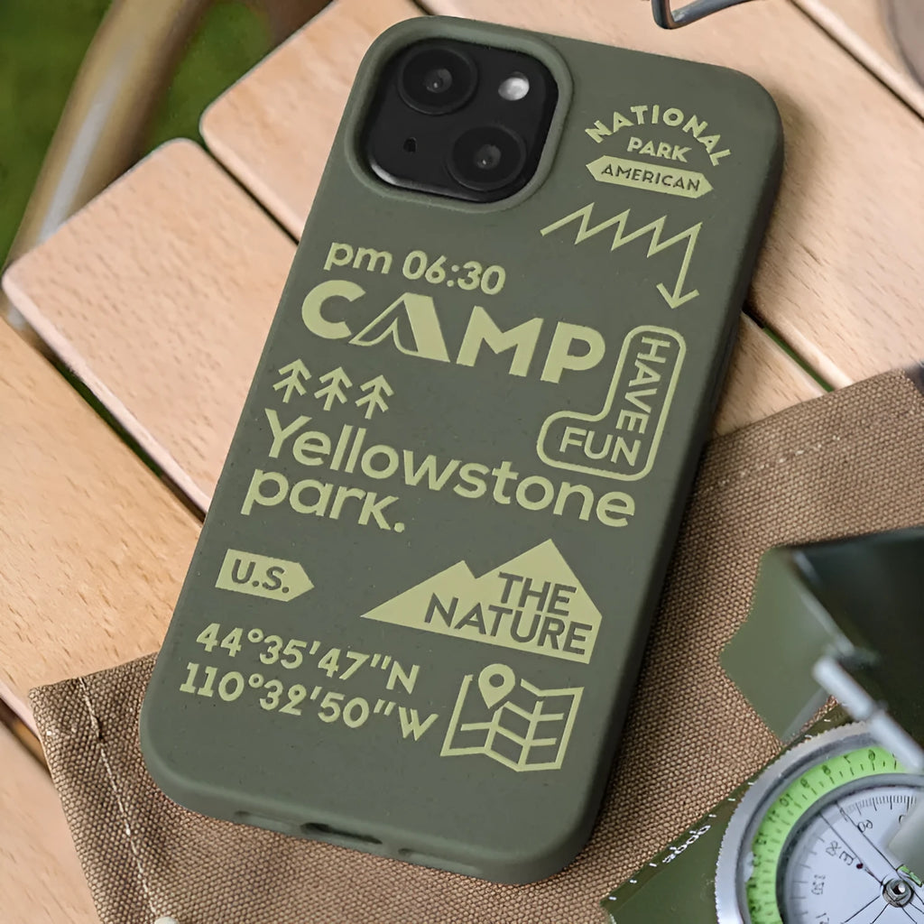 Green silicone degradable phone case for iPhone 15 Pro Max with simple Japanese style drop-resistant design