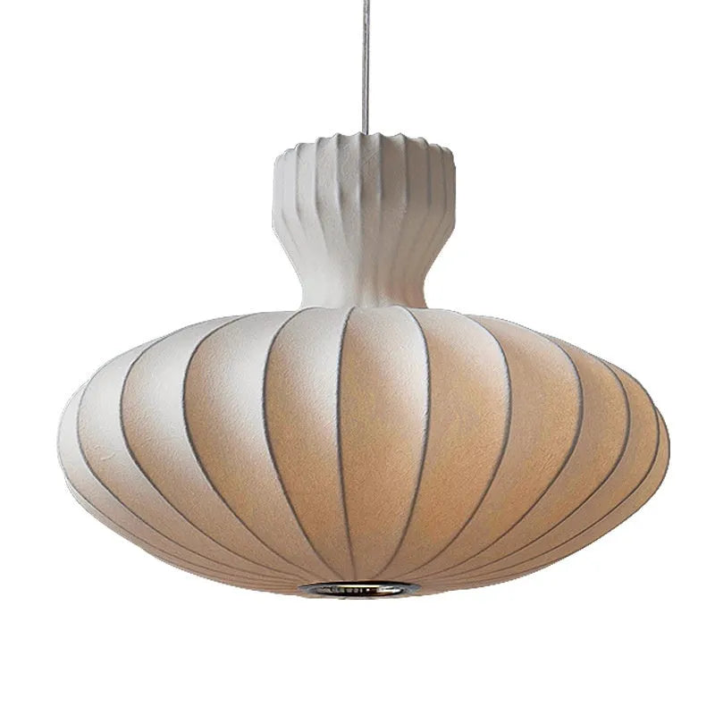 Vintage-style silk chandelier with a Chinese design, shown with its variable three-colour light effect.
