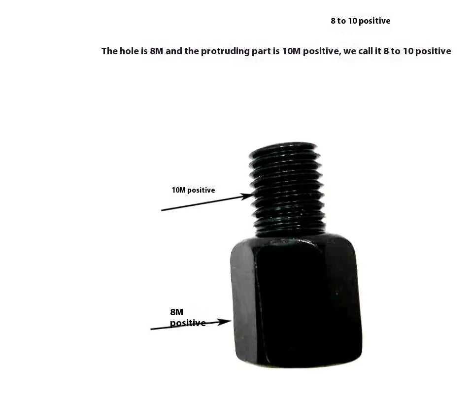 Motorcycle rearview mirror connecting screw with 8-10mm positive thread in iron and black finish
