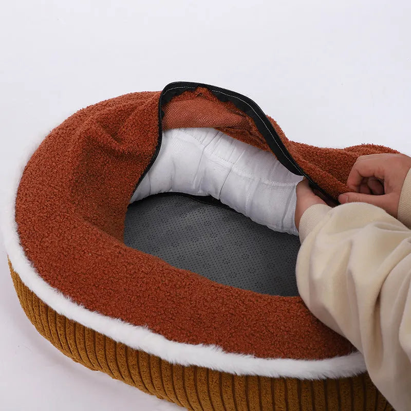 Thick plush detachable pet bed cushion in wathet colour on floor