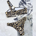 Women's bikini set with hollow leopard print and polka dot pattern in nylon fabric
