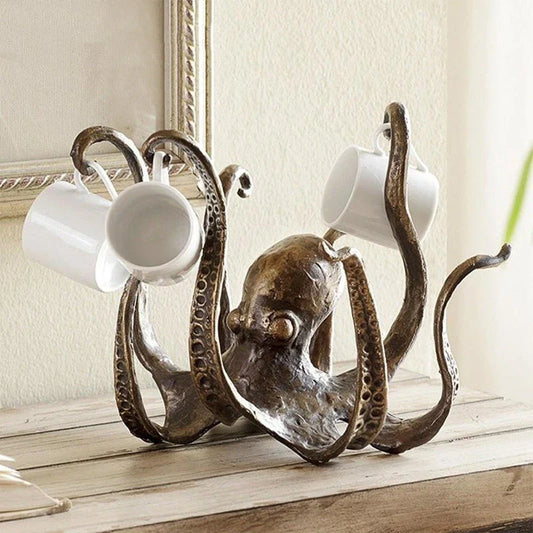 Decorative resin octopus table topper that holds small tea cups and coffee mugs, adding a nautical touch to your home or office decor