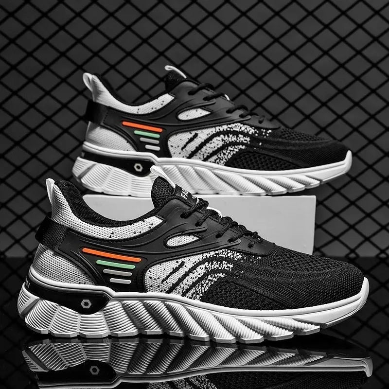 Men's white blue platform casual running shoes with cross shoulder straps and rubber sole